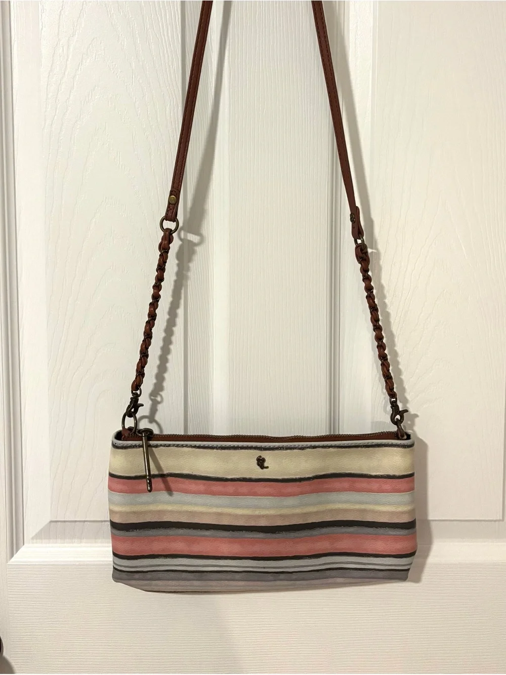 Boho Elliott Lucca Multicolor Striped Crossbody Bag Boho Leather Trim